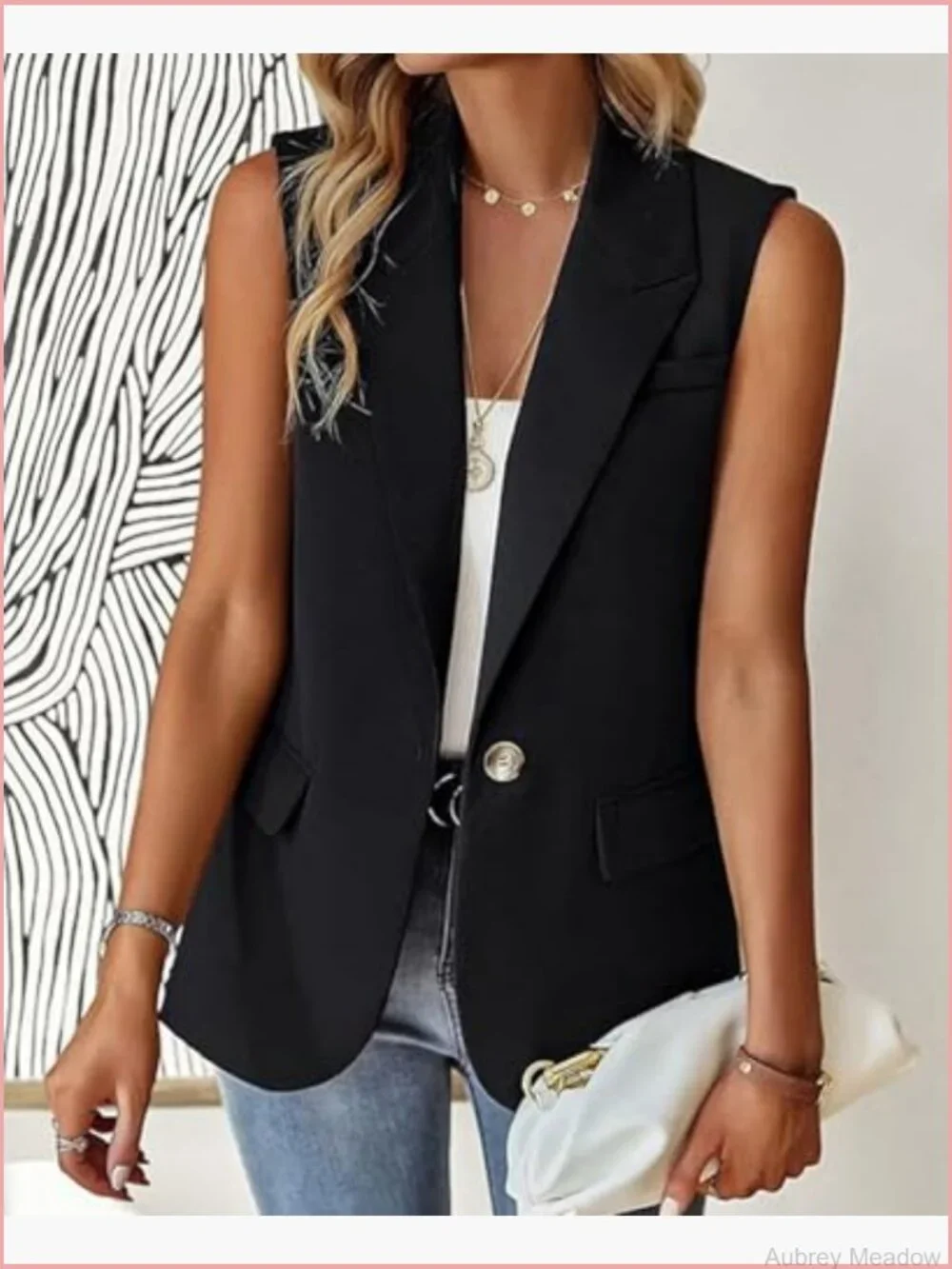Sleeveless Blazer Vest Casual Button Front Lightweight Jacket Summer Work